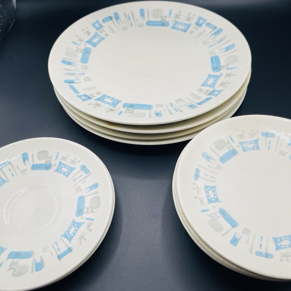 11 piece Royal China BLUE HEAVEN Atomic Bread/Dessert/Side Plates MCM Retro